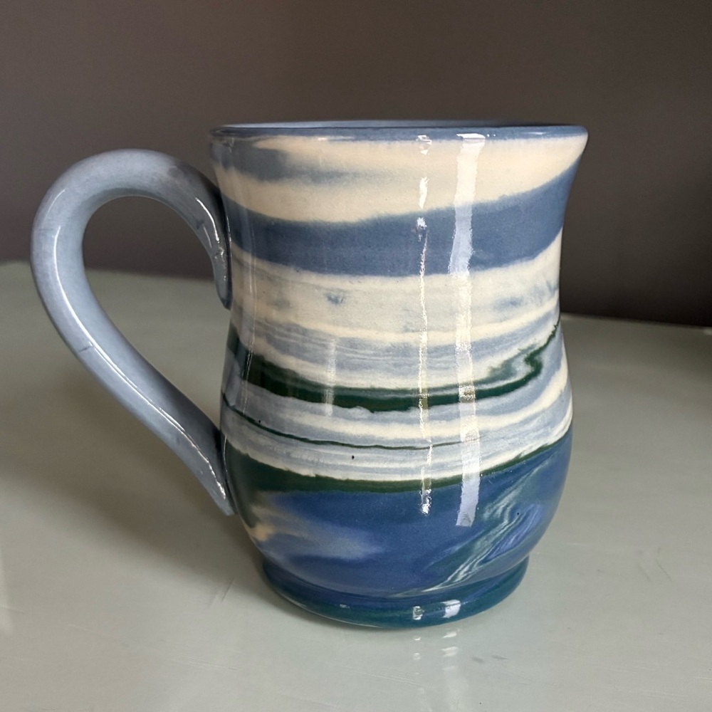 Artist Signed & Numbered Blue Swirl Ceramic Coffee Mug